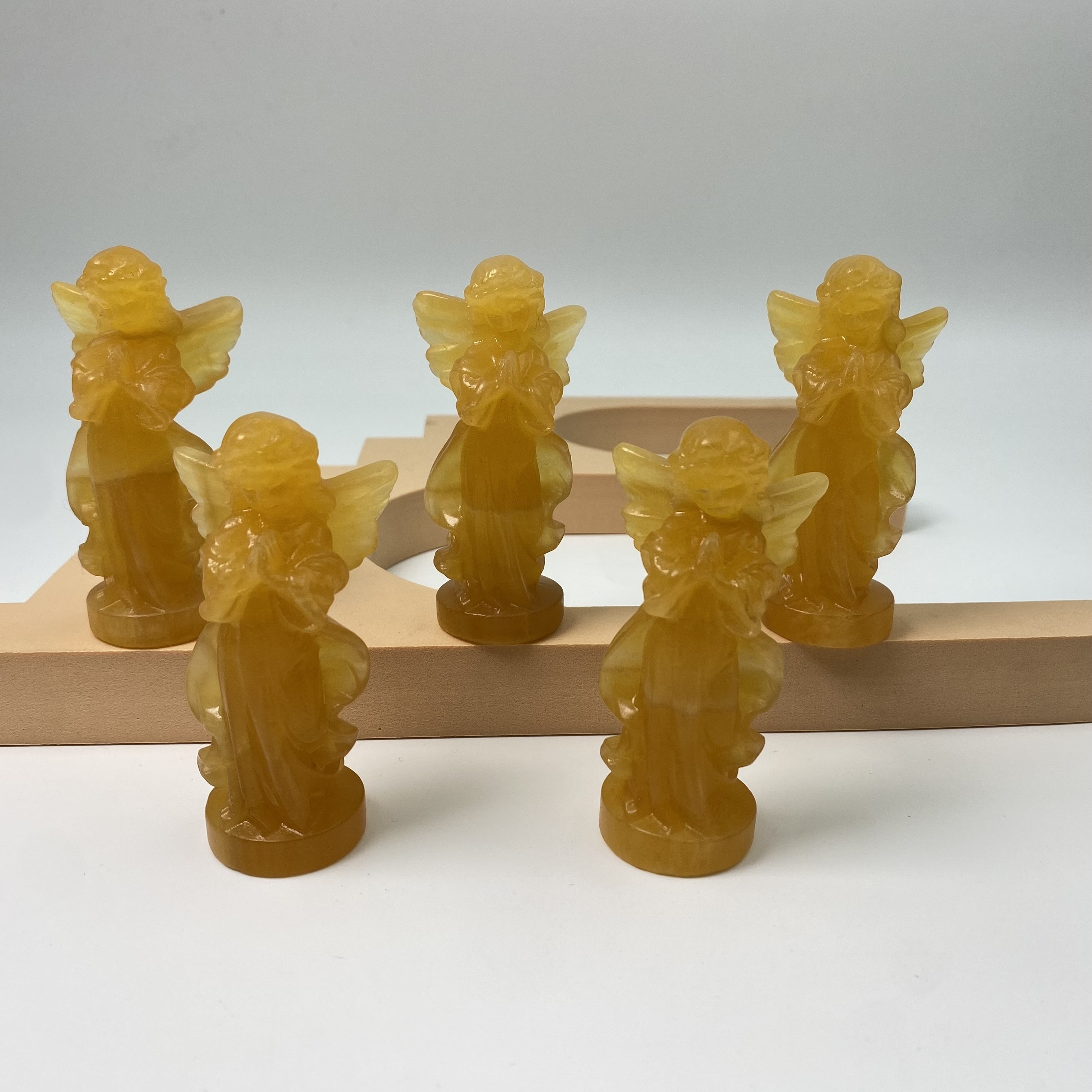 Yellow Calcite Angel Carving Natural Crystal Stone Home Ornament Healing